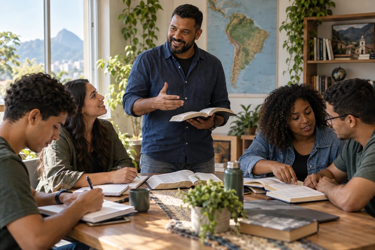 Líder formando novos líderes em um grupo de estudo e mentoria